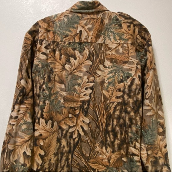 Mens Shirt XL Fall Leaf Print Long Sleeve Brown Camo‎ Cotton Button Front - Picture 10 of 11